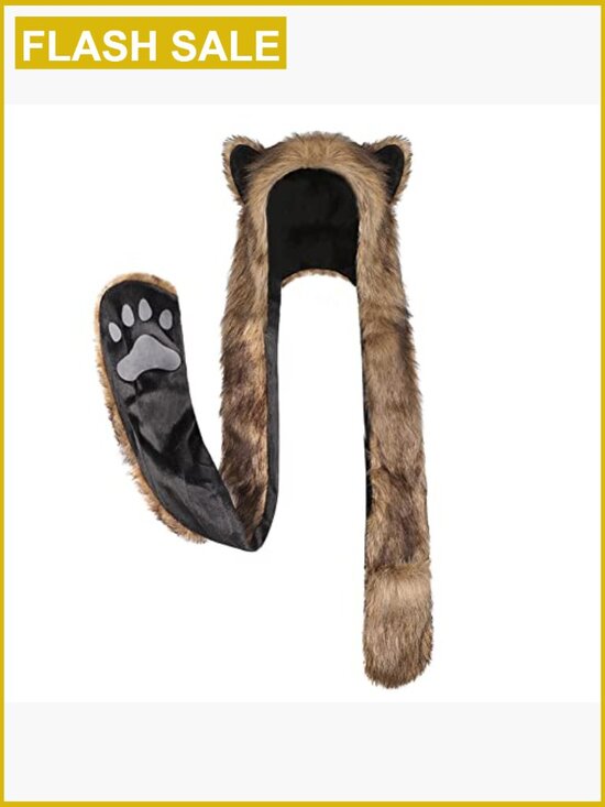 3-in-1 Faux Fur Animal Hood Hat Scarf Gloves Set Winter Warm Unisex
